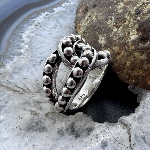 Sterling Silver Intertwined Balls Pattern Fashion Ring For Women,Taxco Mexico - Picture 6 of 10